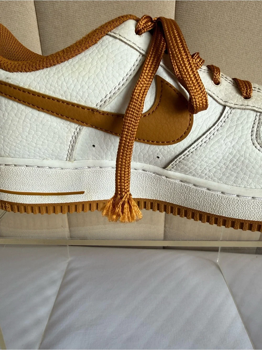 Nike Kids Low-Top Sneakers — White & Brown Swoosh